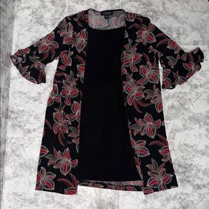 Perceptions Black Dress with Red black and White Floral Design